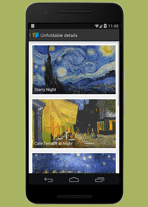 App elements transforming view to display changes animation