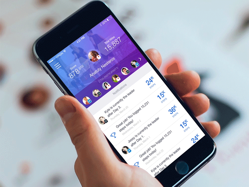 Fitness tracker pull down to refresh walking figure animation