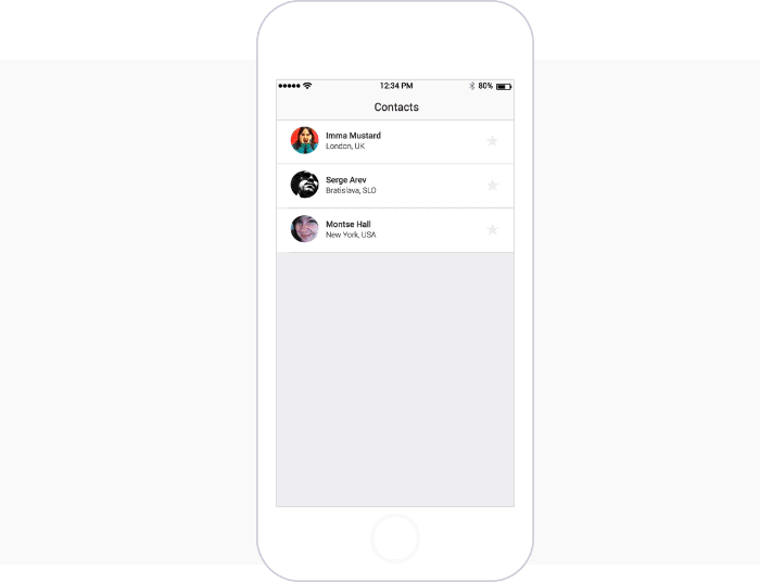 Justinmind interactive contact list swipe to delete animation