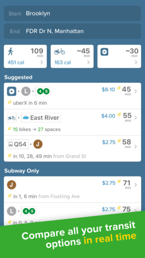 Citymapper route screen displaying human-readable transit directions