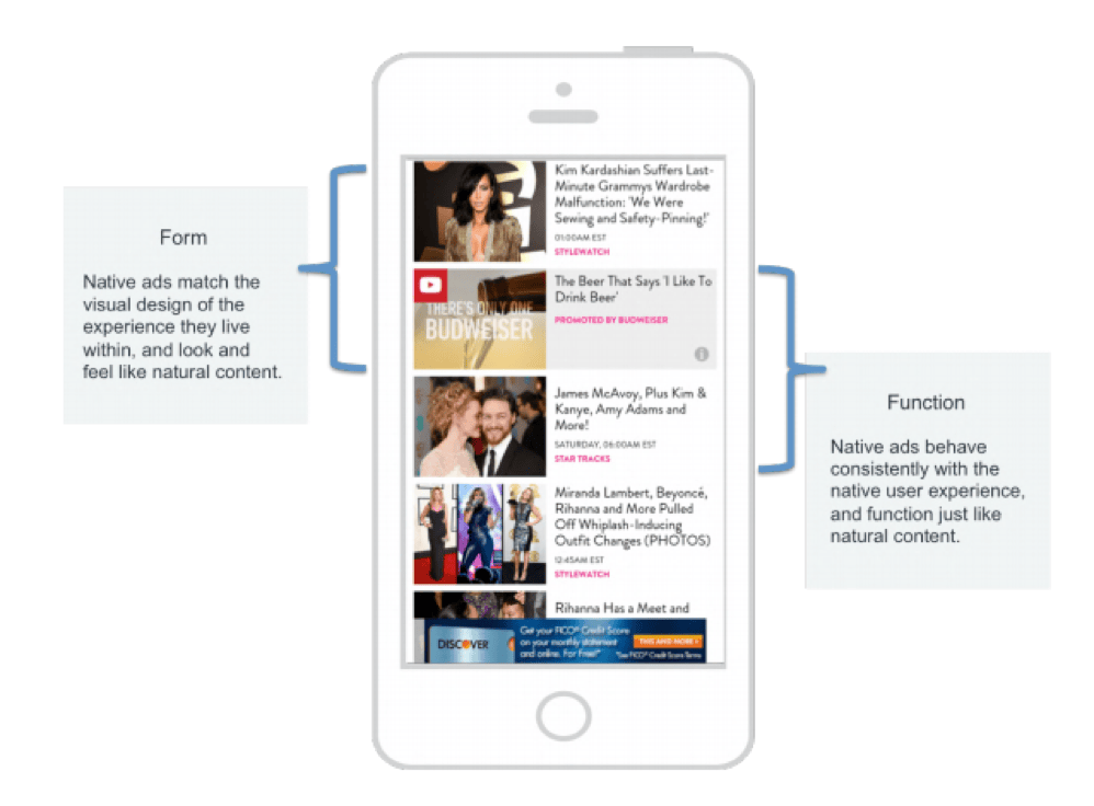 Native ad displayed in a social app news feed