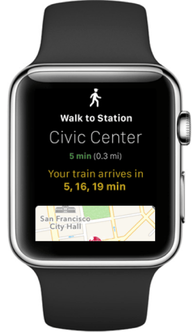 Citymapper app running on Apple Watch showing transit directions