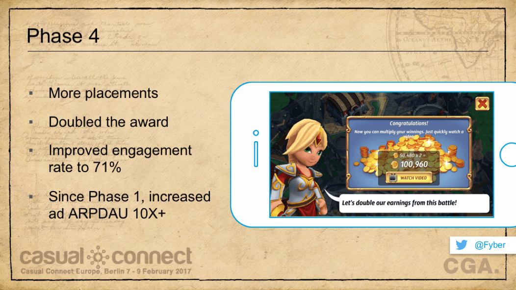 Rewarded video ad example inside a mobile casual game