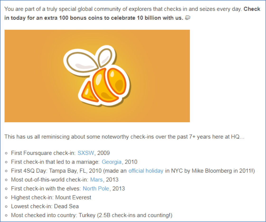Foursquare blog post celebrating 10 billion community check-ins milestone