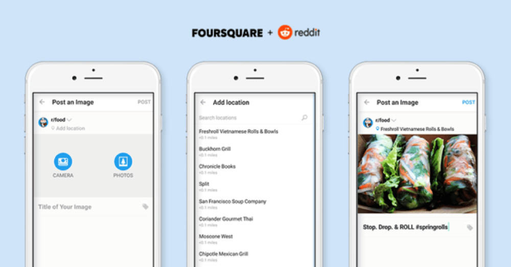 Foursquare and Reddit partnership announcement for location tagging