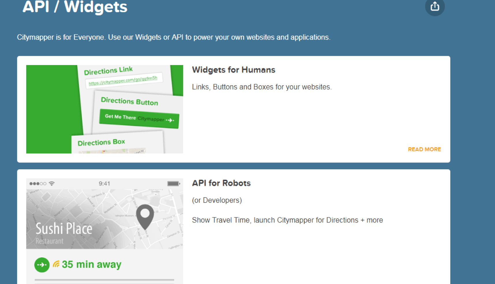 Citymapper open API page for developers to integrate transit data