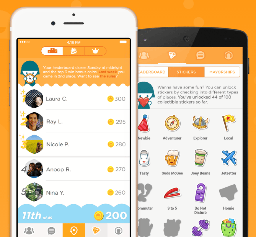 Swarm app by Foursquare showing split check-in and city guide features