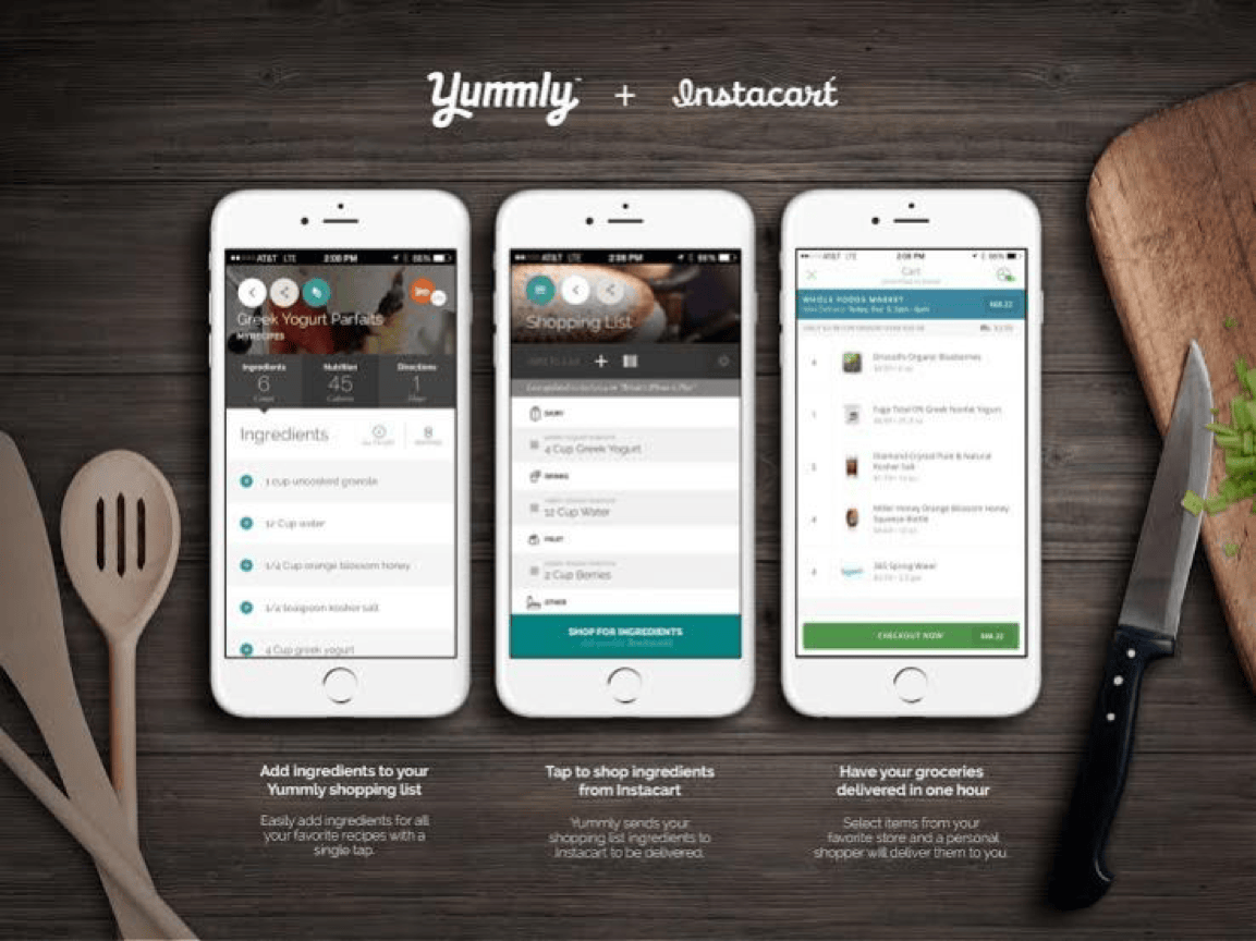 Yummly and Instacart cross-promotion partnership for ingredient delivery