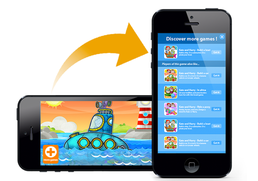 Cross-promotion strategy showing More Apps button linking multiple casual games