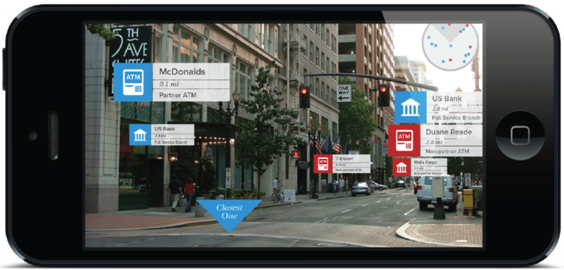 Location-based AR app adding digital objects to a real-world landscape