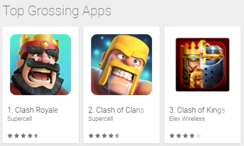 Supercell top grossing games on Google Play Store