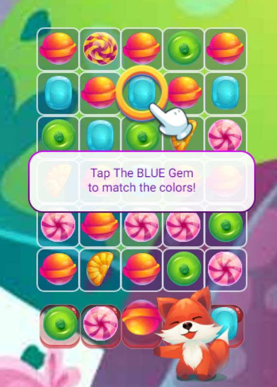 Playable ad screen showing on-screen interaction hints for users
