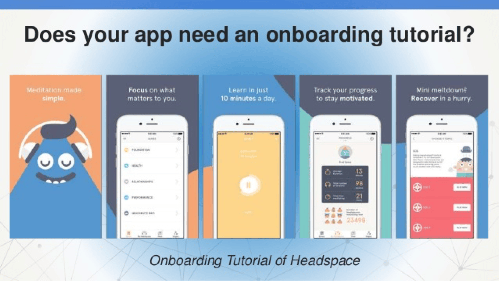 Headspace onboarding welcome screen with calming illustration