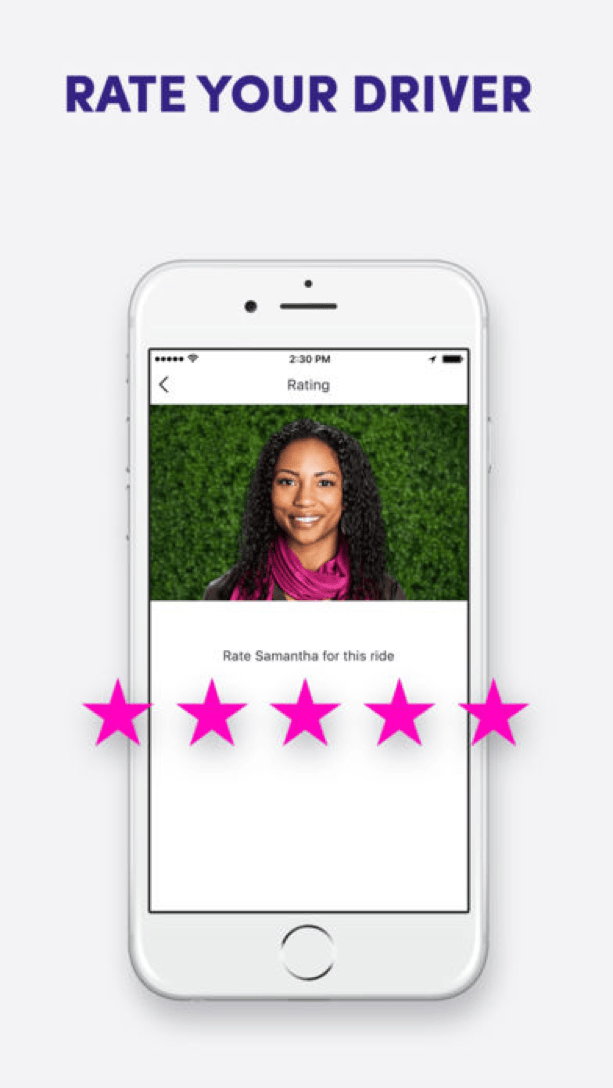 Lyft rider safety features showing driver profile and rating