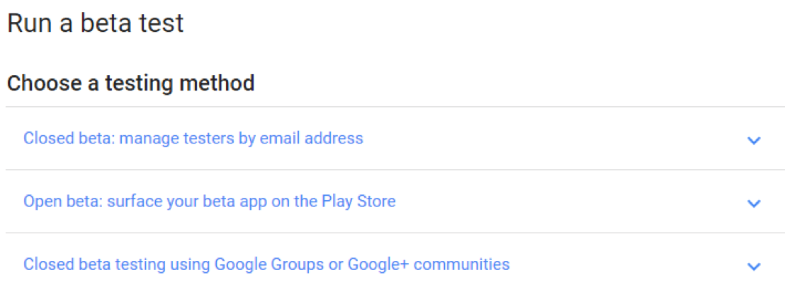 Google Play Developer Console app releases and beta management view