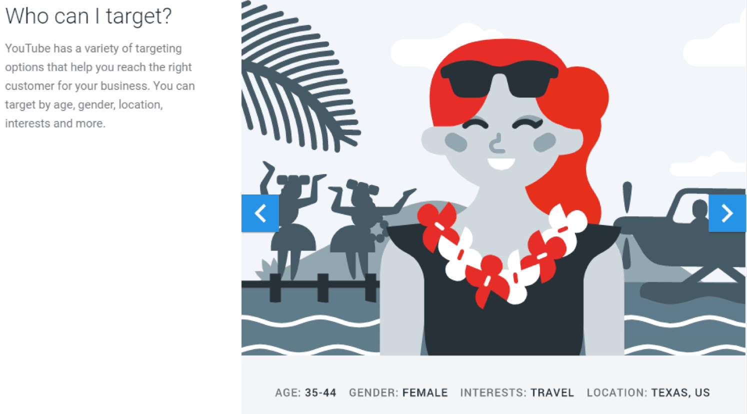 YouTube advertise page highlighting audience targeting based on Google Search history