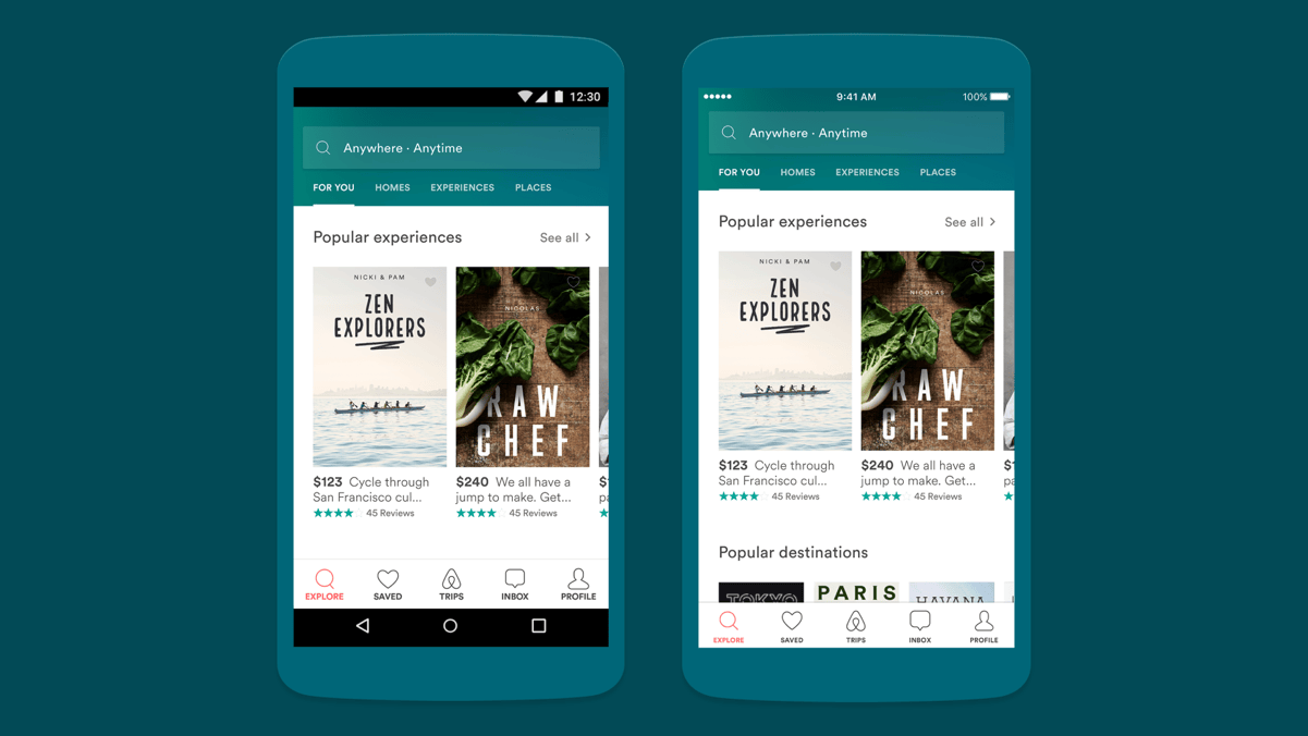 Airbnb Material Design Award-winning UI with bottom navigation bar