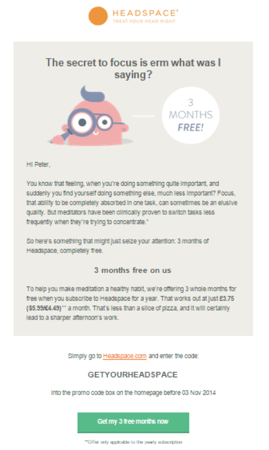 Headspace freemium pricing screen comparing free and premium plans