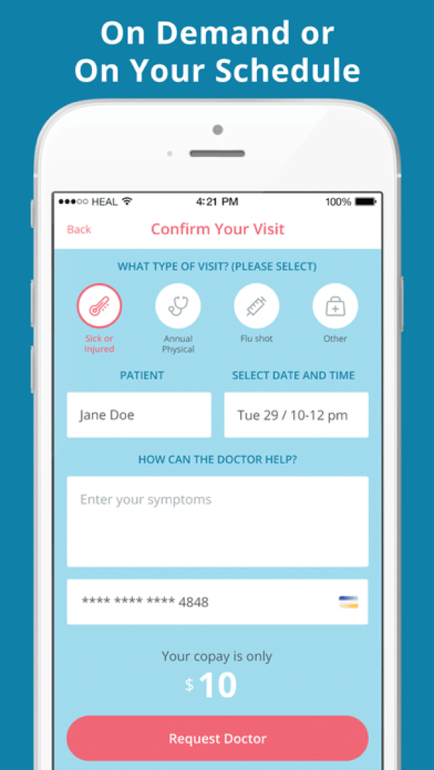 Heal app connecting patients with doctors for house-call healthcare