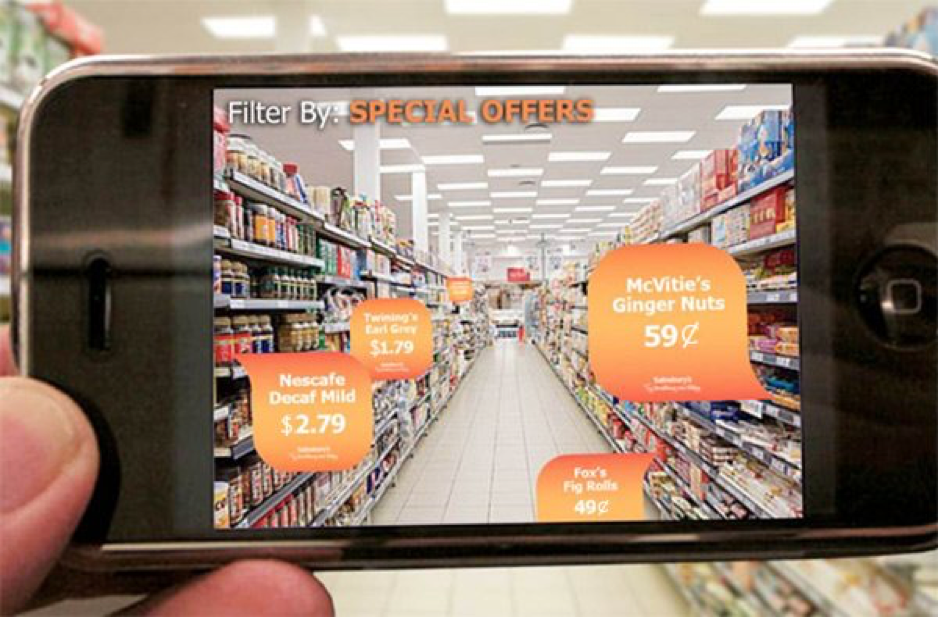 Retail store AR app displaying in-store special offers on phone