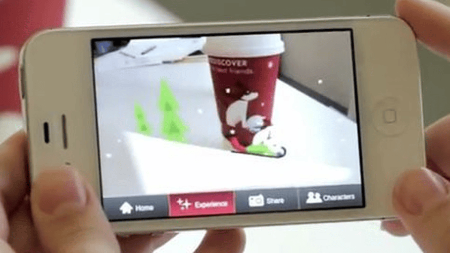 Starbucks holiday AR app animating winter cup on mobile