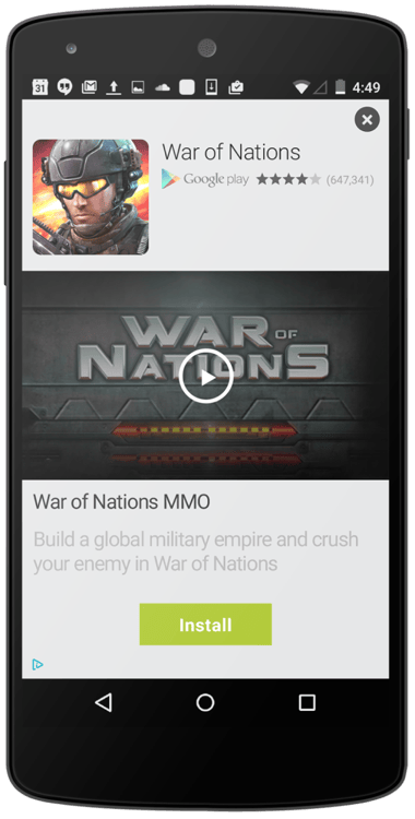 Google AdWords interactive video ad driving app installs example