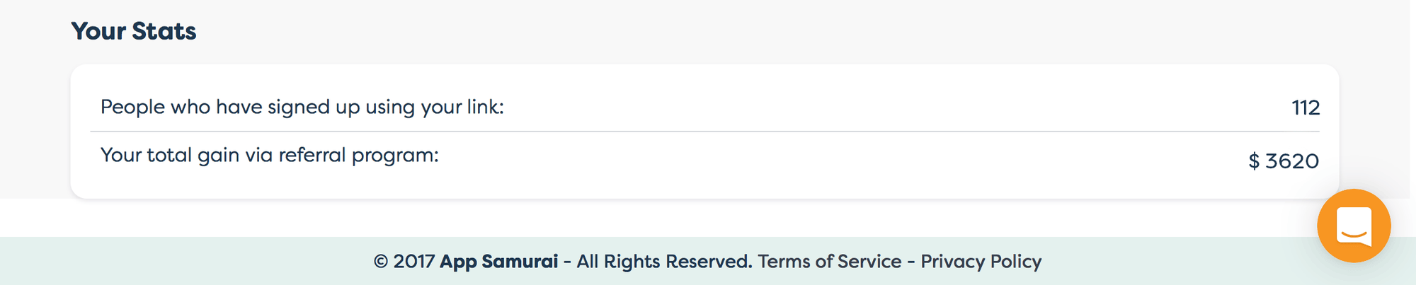 Referral stats dashboard showing signups and total ad credit earnings