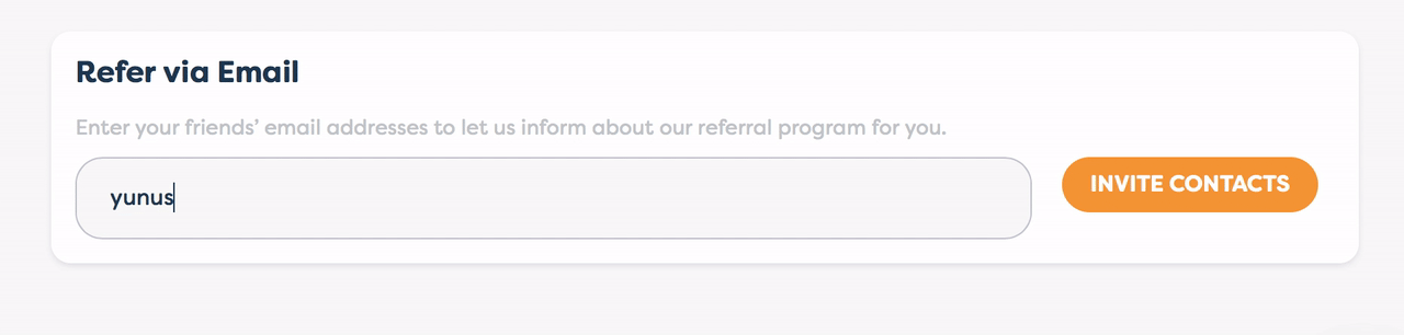 Animated demo of sharing a referral link via email and social media