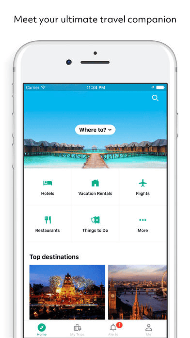 TripAdvisor mobile app interface showing travel discovery features