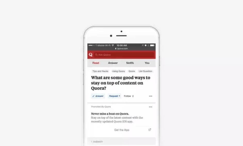 Quora App Install Ad displayed after a relevant question
