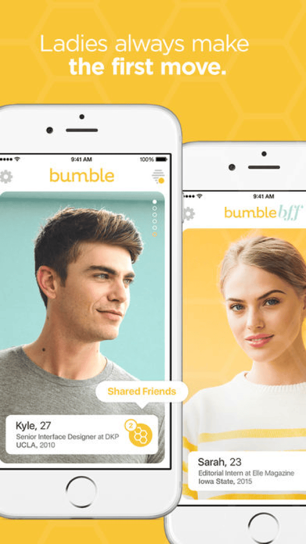 Bumble dating app App Store listing showing women make the first move