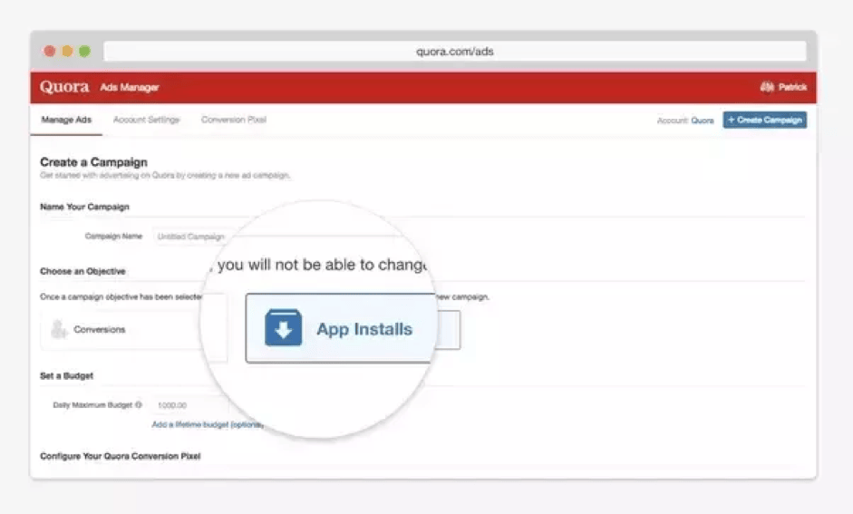 Steps to create a Quora App Install Ad campaign