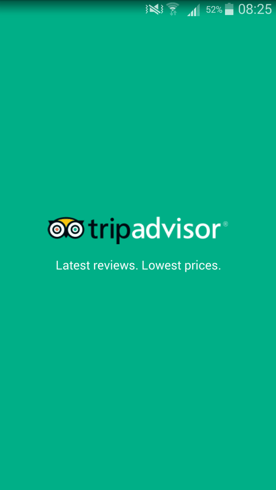 TripAdvisor splash screen with green background and owl logo