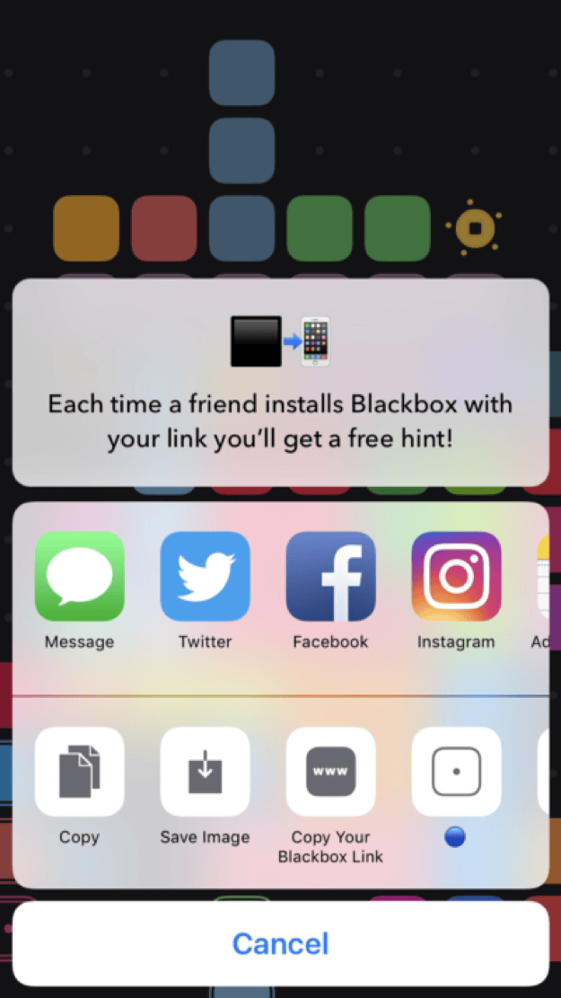 Blackbox referral sharing screen with custom invite message