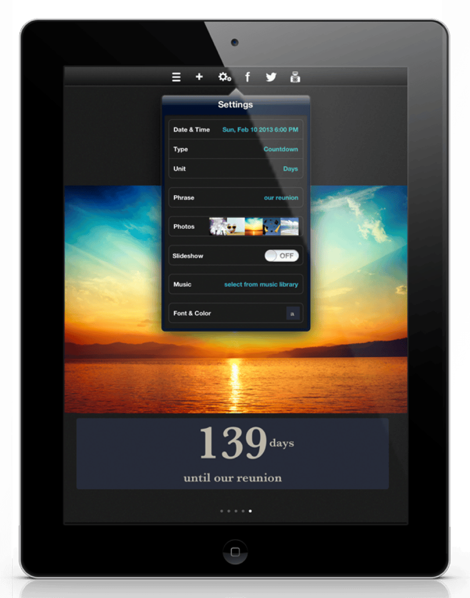 Countdown app by Seven Logics showing a fun event timer interface