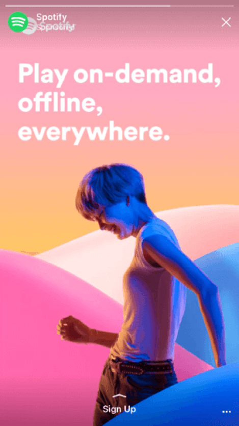 Full screen single image Instagram Stories ad example with text overlay