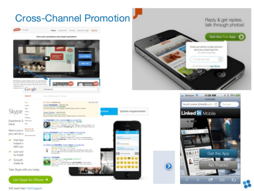 Mobile app marketing presentation showing consistent branding across channels