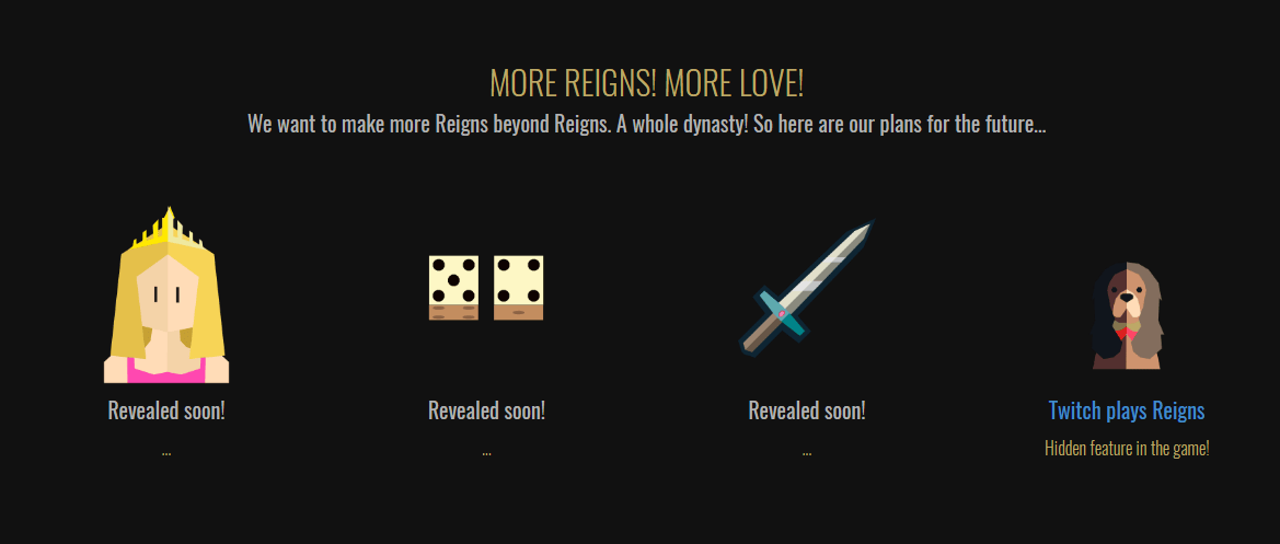 Reigns Her Majesty sequel teaser showing feminine card-game theme