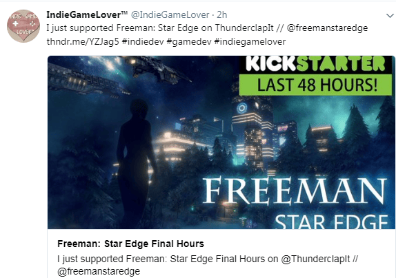 Twitter post promoting an indie mobile game with hashtags indiedev and gamedev