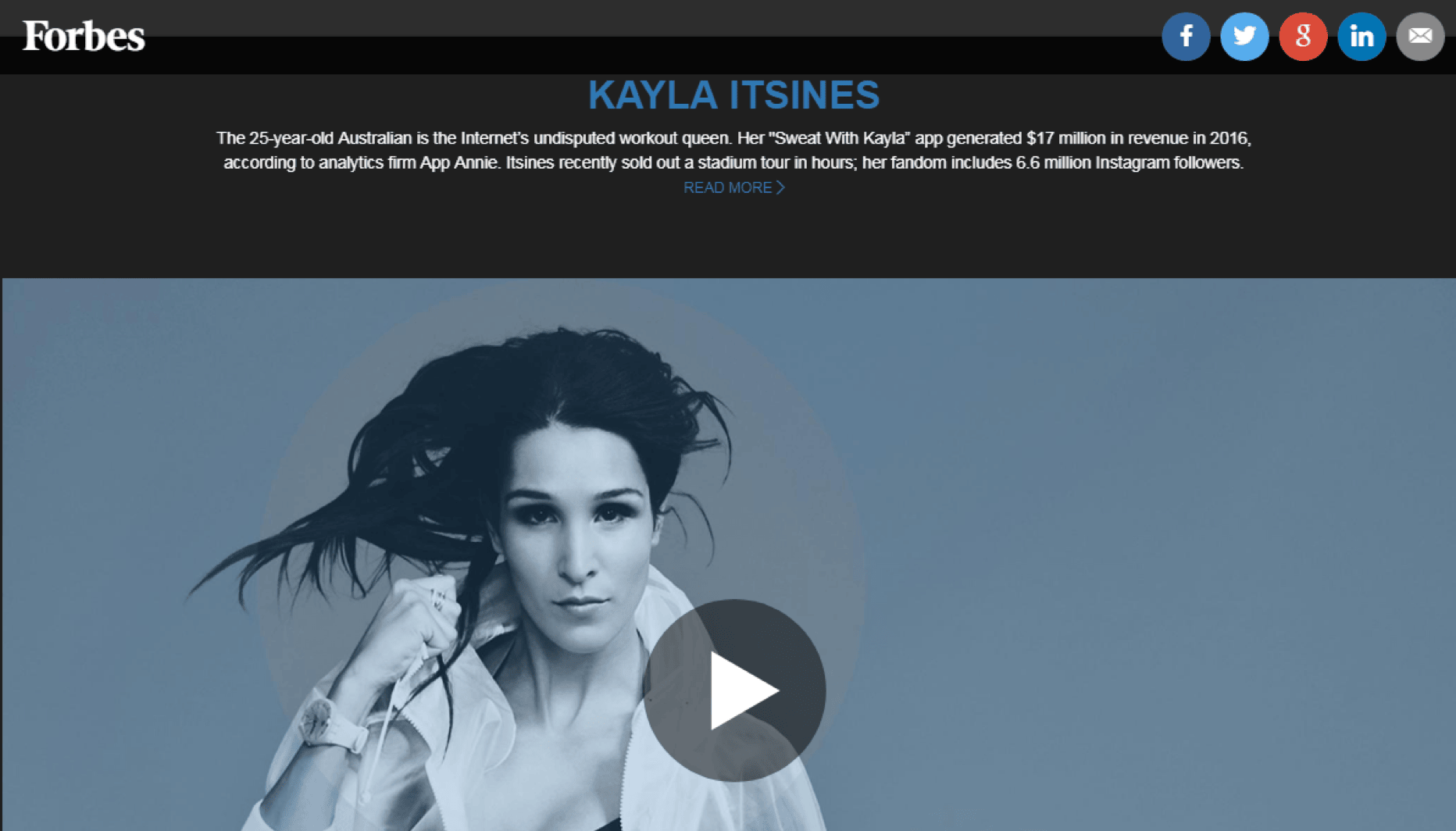 Forbes top fitness influencers list featuring Kayla Itsines