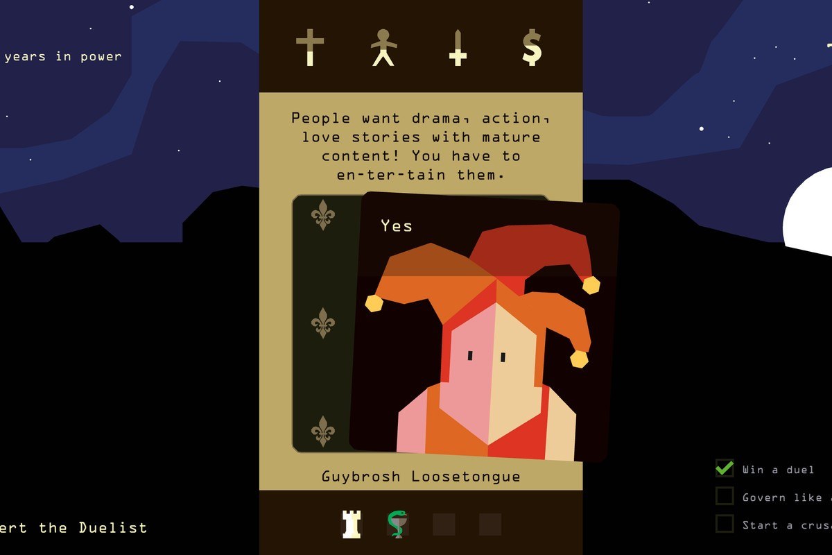 Reigns swipe left or right gameplay inspired by Tinder mechanics