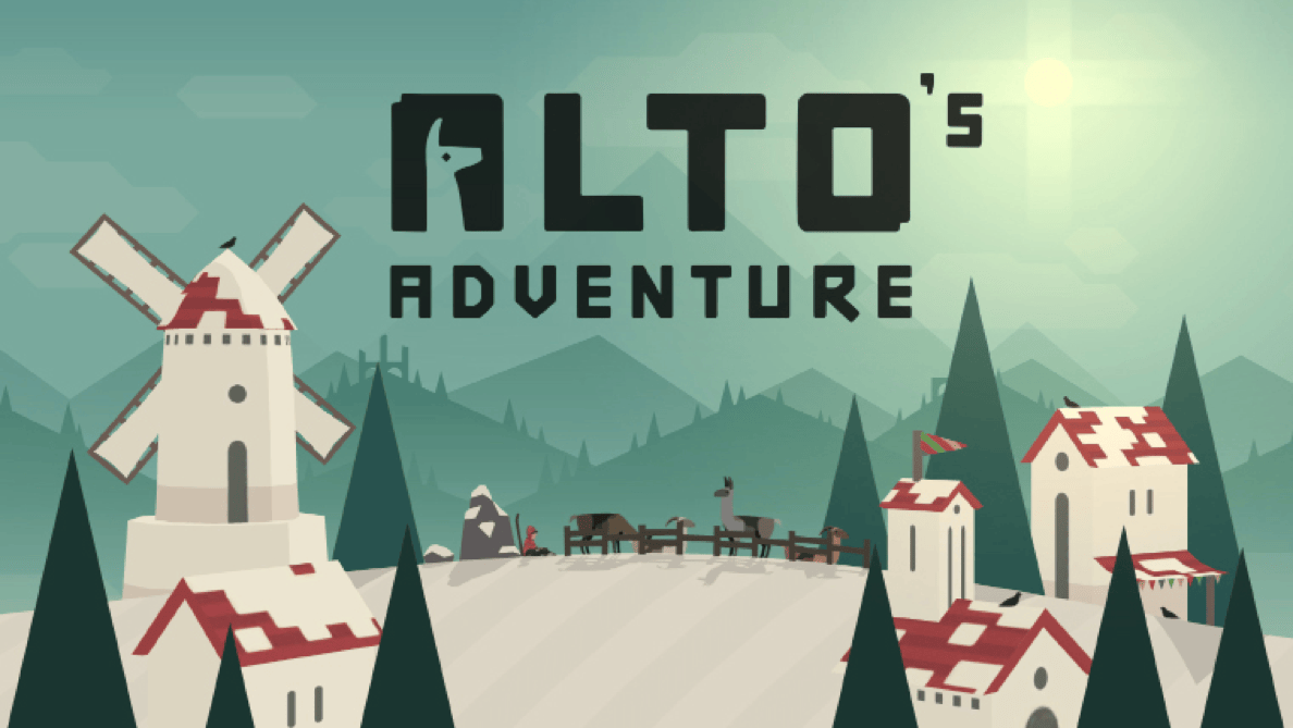 Alto's Adventure in-game UI with mountain landscape and weather effects