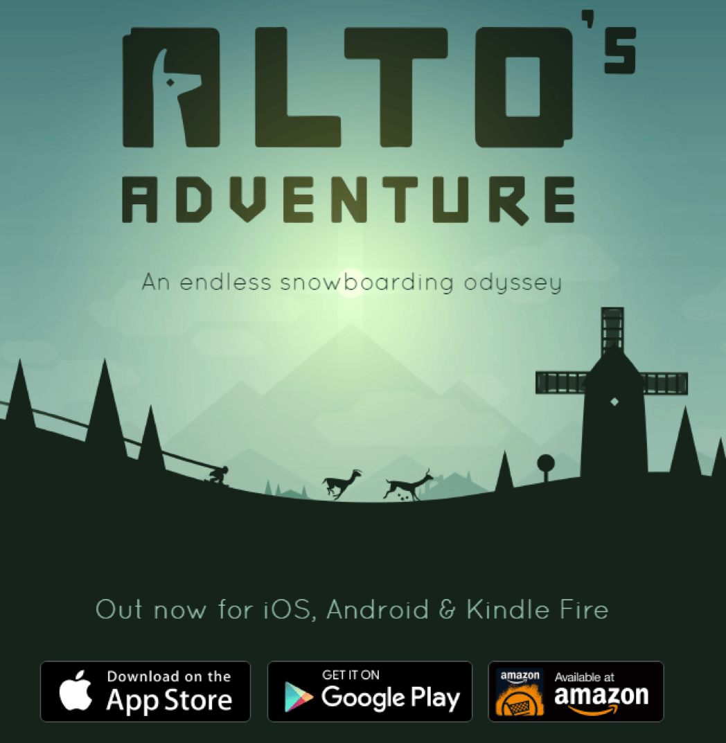 Alto's Adventure snowboarding game official website hero