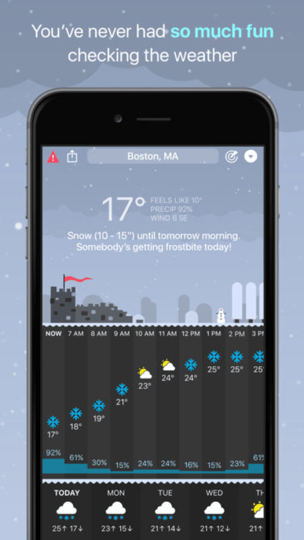 Carrot Weather personality mode selector showing Snarky and Overkill options