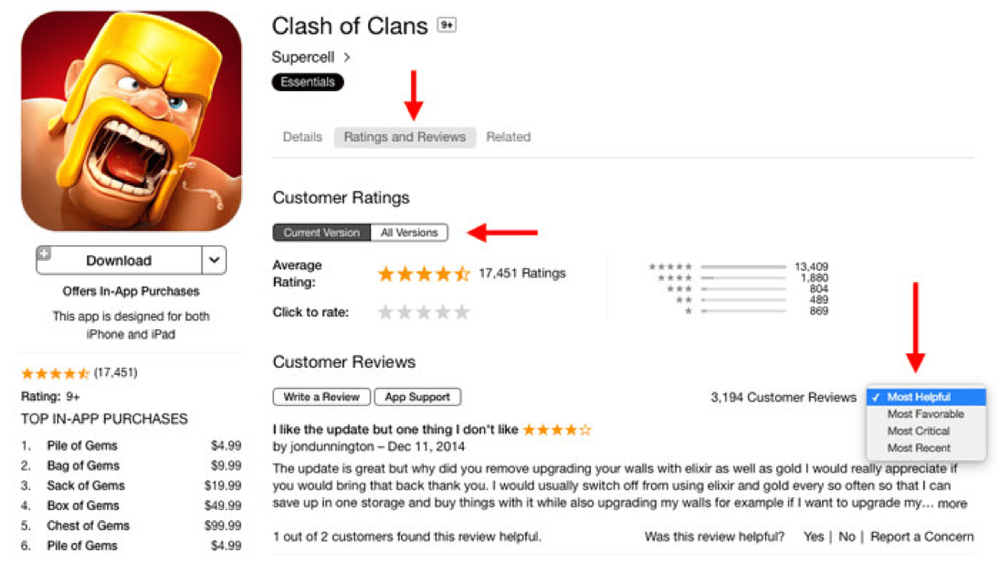 App store review breakdown showing ratings distribution for iOS and Android apps