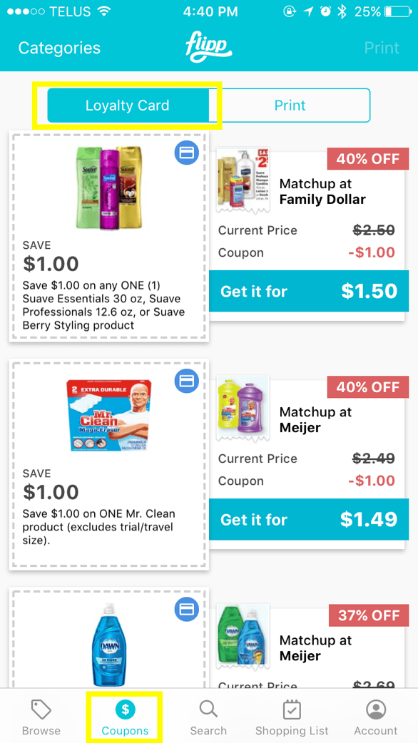 Flipp app coupon clipping feature with intuitive tap interface