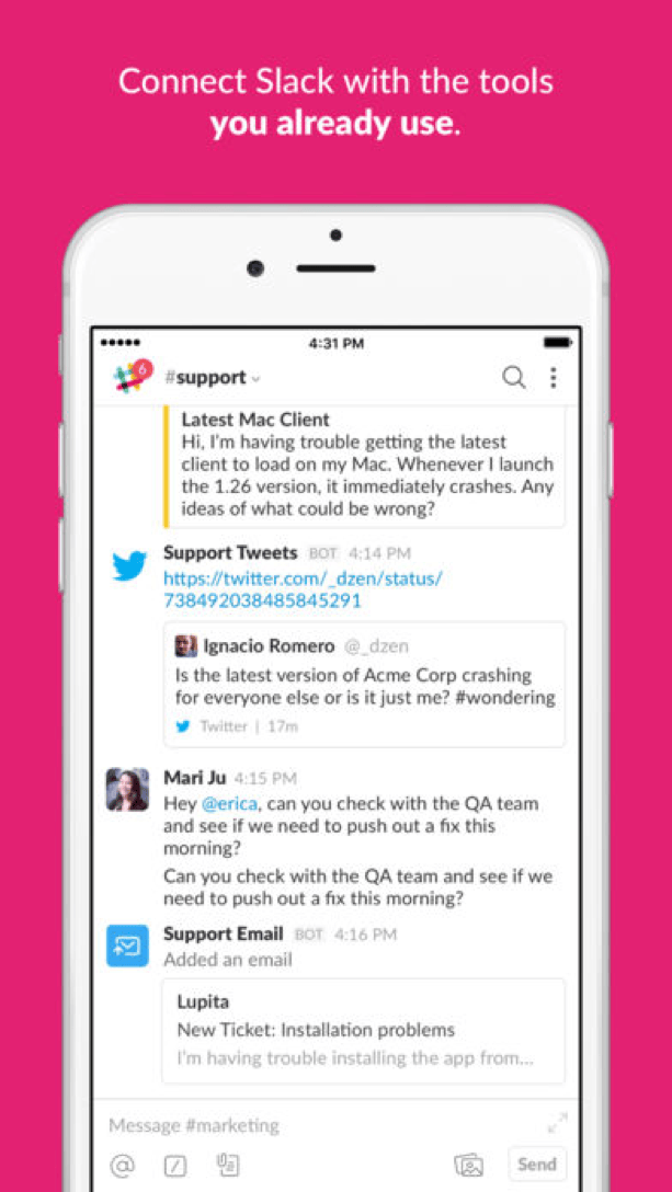 Slack app store listing showing user reviews and communication features