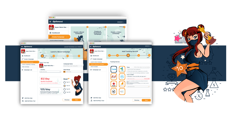 App Samurai platform interface for managing cost-per-install ad campaigns