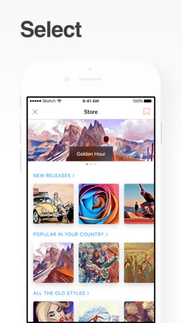 Prisma photo editor app store listing showcasing AI art style filters