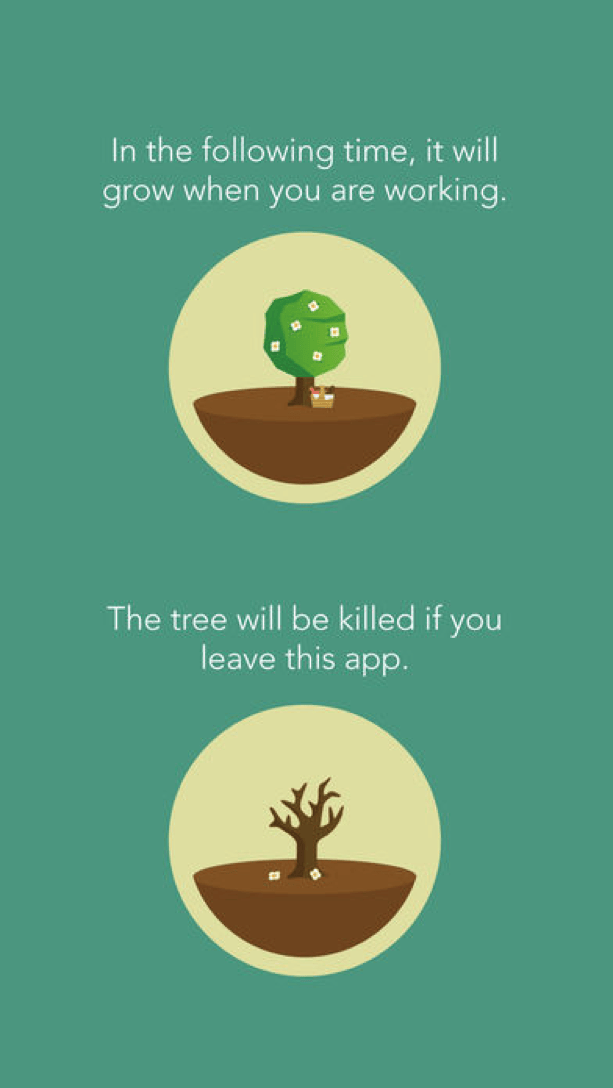 Forest app warning that a tree dies if you leave the app